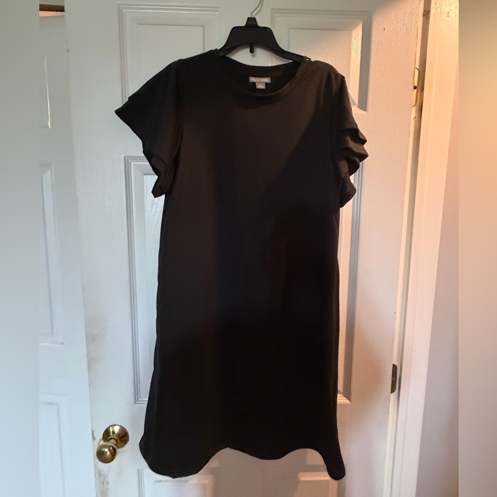 Falls Creek Black Midi Dress with Short Ruffle Sleeves